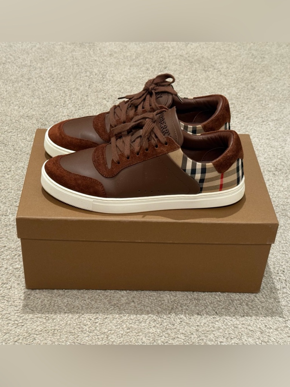 Burberry Brown Suede & Leather Men’s Low-Top Sneakers - Picture 6 of 10